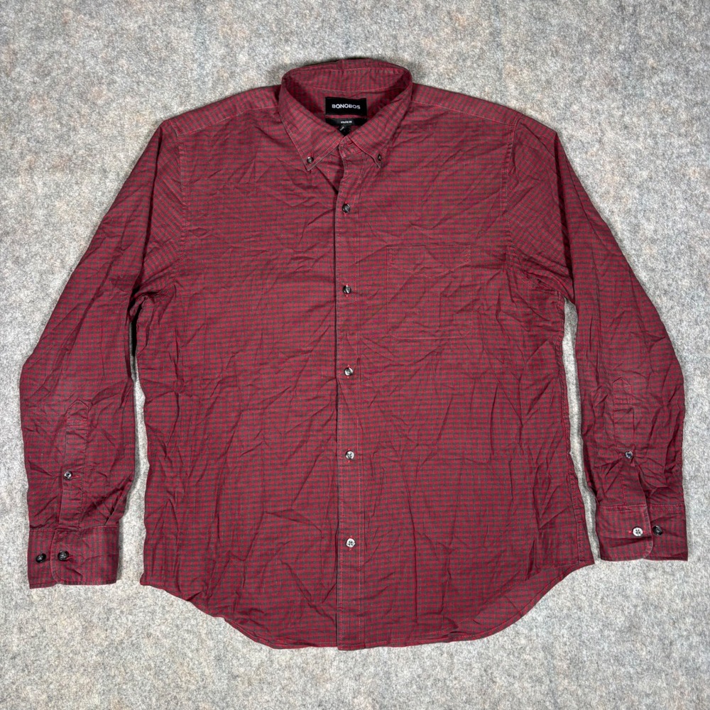 Bonobos Button Down Shirt Mens M Short Red Gingham Athletic Fit Check BSH01760A